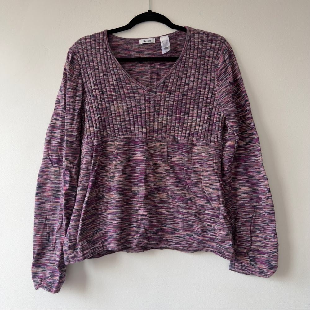 liz & co. Purple Space-Dye Pullover V-Neck Sweatshirt‎
